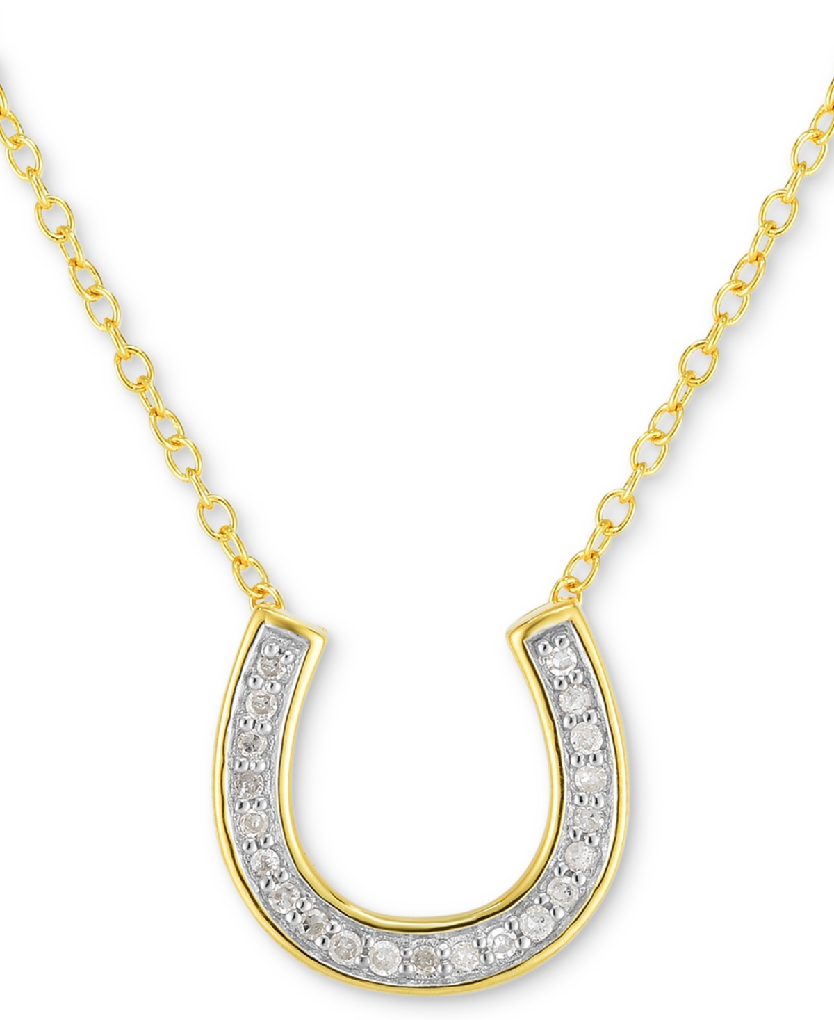 Macy's Diamond Horseshoe 18" Pendant Necklace (1/10 Ct. T.w.) In Sterling Silver In Yellow Gold,silver
