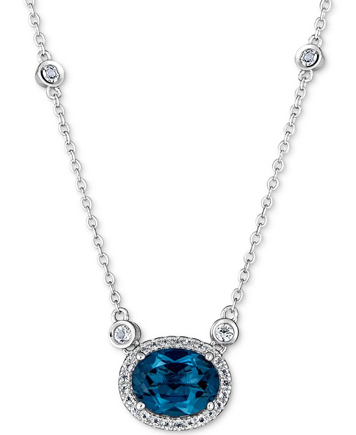Macy's - London Blue Topaz (2 ct. t.w.) & White Topaz (1-1/5 ct. t.w.) 18" Pendant Necklace in Sterling Silver