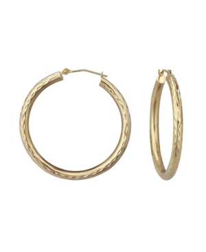 image of Diamond-Cut Hoop Earrings in 18k Yellow Gold 1 1/8