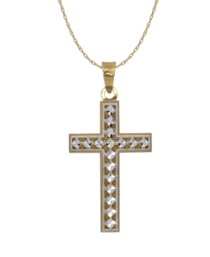 image of Two-Tone Diamond-Cut Cross Pendant in 18k Yellow and White Gold