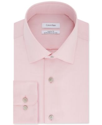 Calvin Klein Men's Steel Classic-Fit Non-Iron Performance Herringbone Spread Collar Dress Shirt Red Size 32-33