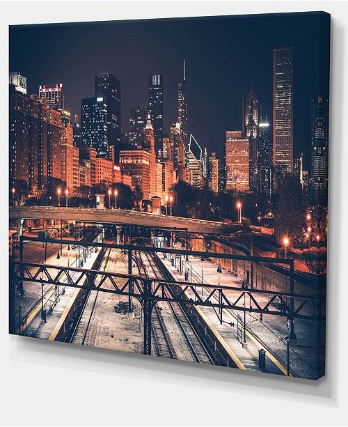Design Art Designart Dark Chicago Skyline And Railroad Cityscape