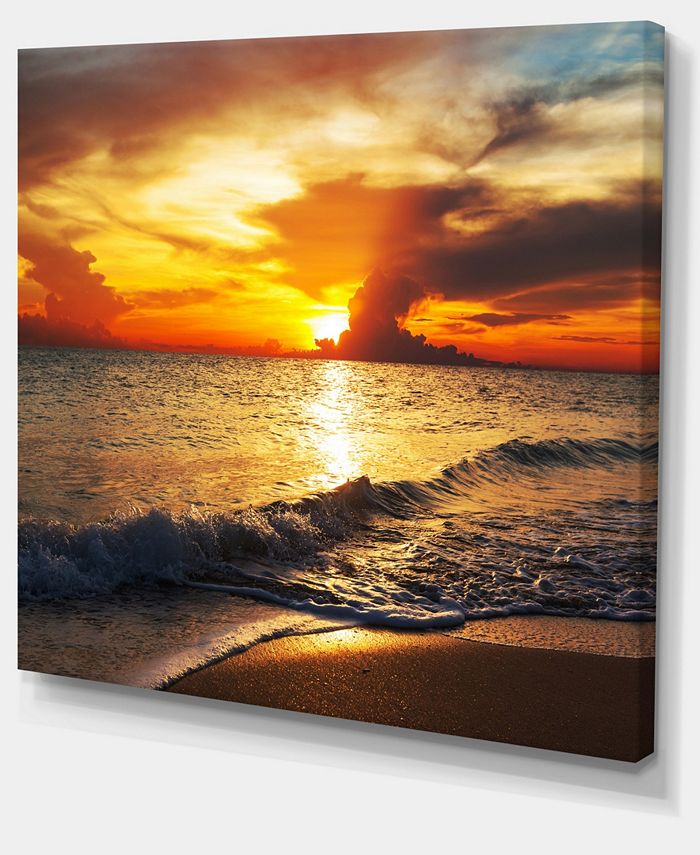 Design Art Designart Colorful Dramatic Sunset Over Waves Modern Beach ...