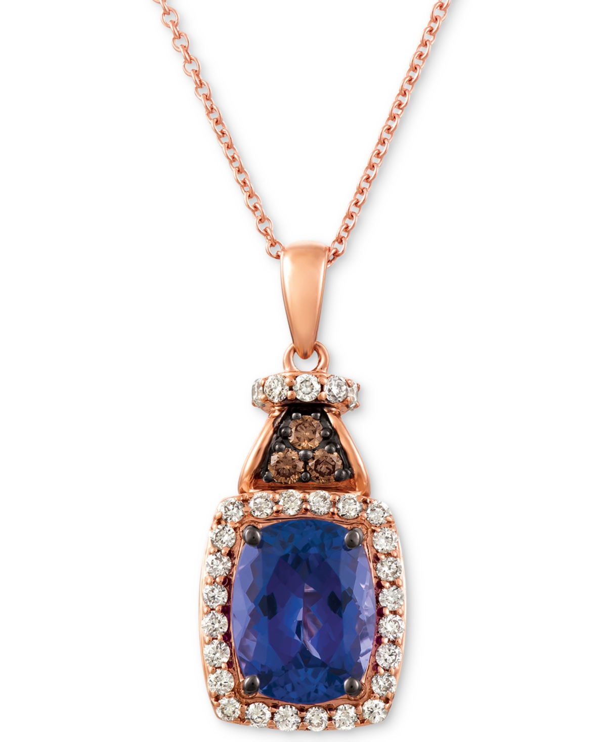 Blueberry Tanzanite (2 ct. t.w.), Nude Diamond (1/4 ct. t.w.) and Chocolate Diamond Accent 18" Pendant Necklace in 14k Rose Gold - Blueberry T