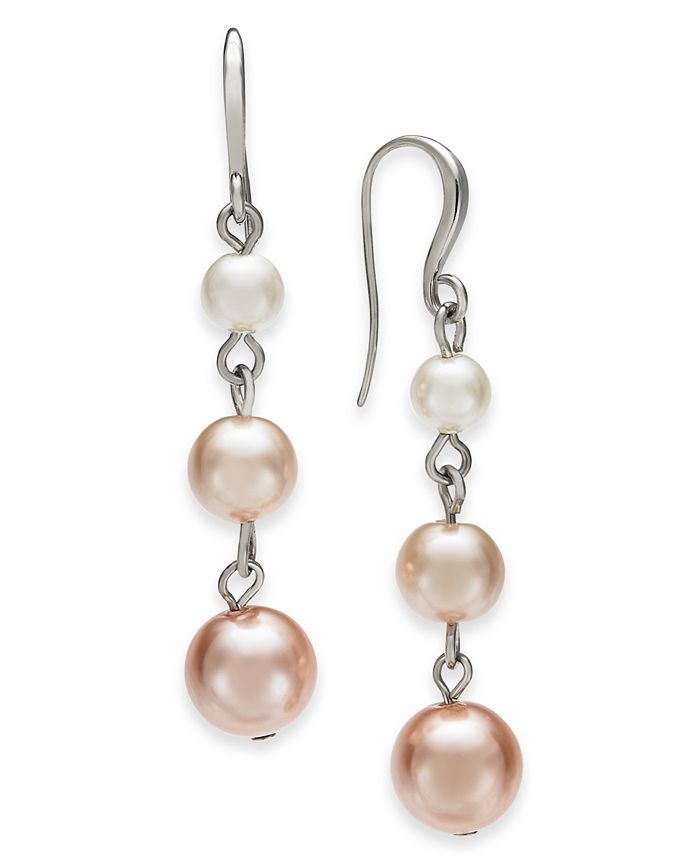 Charter Club Silver-Tone Imitation Pearl Linear Earrings, Created for ...