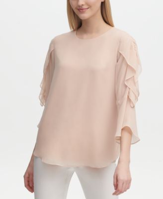 Calvin Klein - Sheer Ruffled Sleeve Blouse