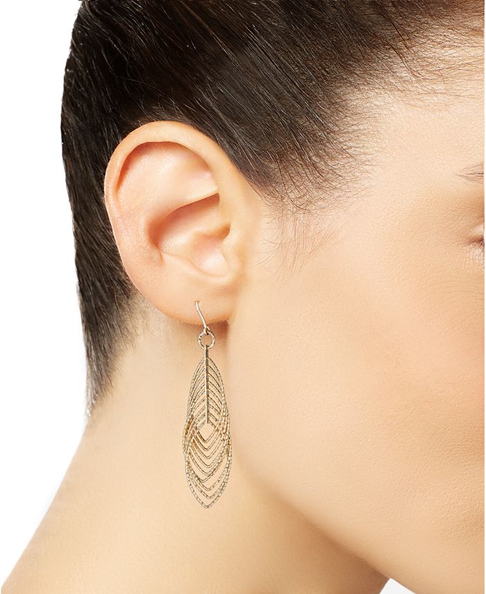 Italian Gold - Textured Marquise Multi-Ring Drop Earrings in 14k Gold-Plated Sterling Silver