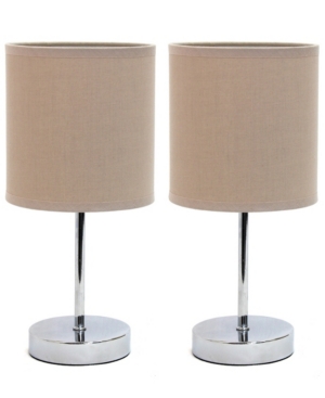 Simple Designs Chrome Mini Basic Table Lamp with Fabric Shade 2 Pack Set