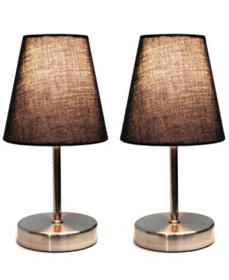 Simple Designs Sand Nickel Mini Basic Table Lamp with Fabric Shade 2 Pack Set