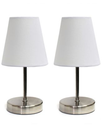 Simple Designs Sand Nickel Mini Basic Table Lamp with Fabric Shade 2 Pack Set