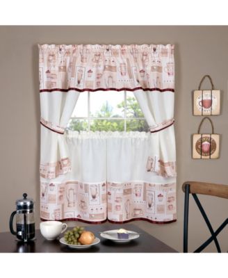 ACHIM CAPPUCCINO EMBELLISHED COTTAGE WINDOW CURTAIN SETS