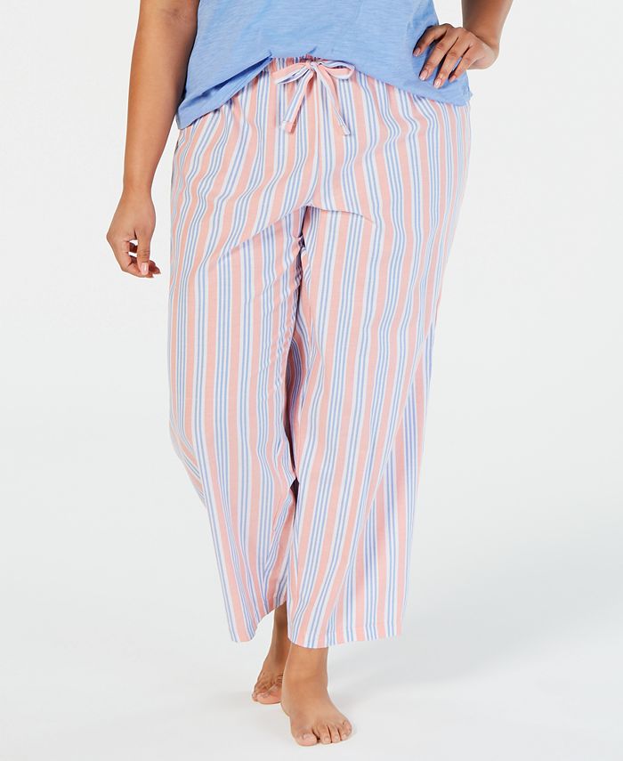Charter Club Plus-Size Stripe-Print Woven Soft Cotton Pajama Pants ...