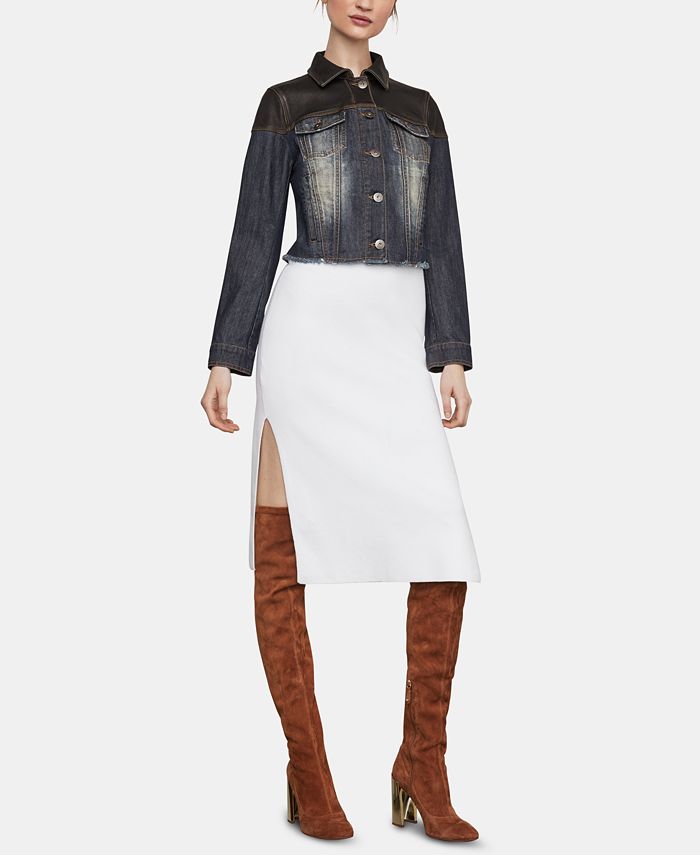 Bcbgmaxazria Leather Trim Denim Jacket Reviews Bcbgmaxazria Women Macy S