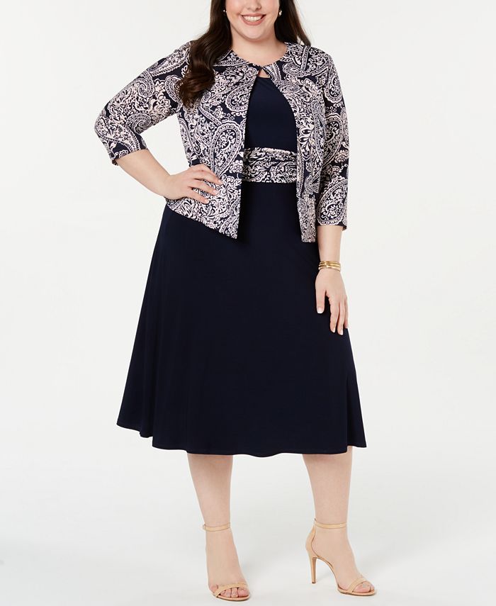 Jessica Howard Plus Size Dress & Puff-Print Jacket - Macy's