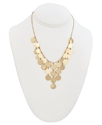 Italian Gold - Multi-Disc Dangle Disc Statement Necklace in 14k Gold-Plated Sterling Silver, 15-3/4" + 2" extender