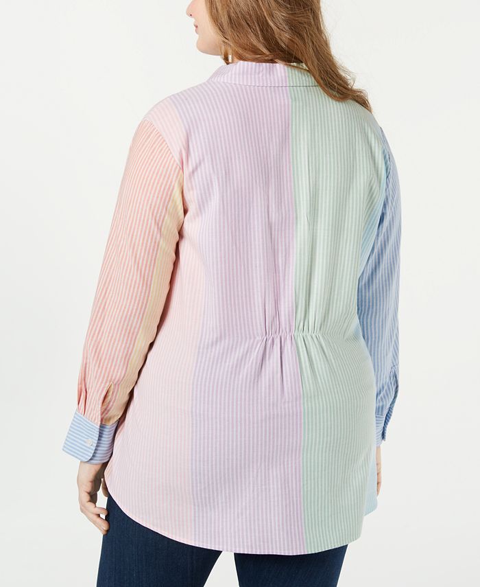 Tommy Hilfiger Plus Size Cotton Multicolor Tie-Waist Shirt, Created for ...