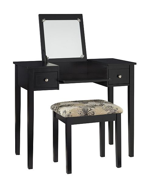 Linon Home Decor Butterfly Vanity Set With Bench And Mirror White