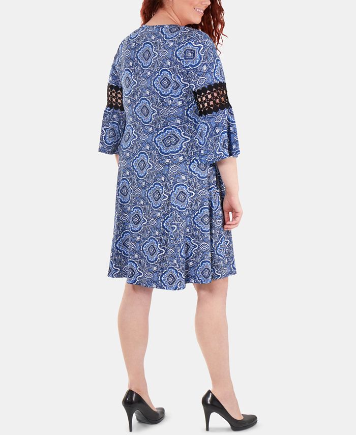 NY Collection Plus Size Crochet-Trimmed Bell-Sleeve Dress - Macy's