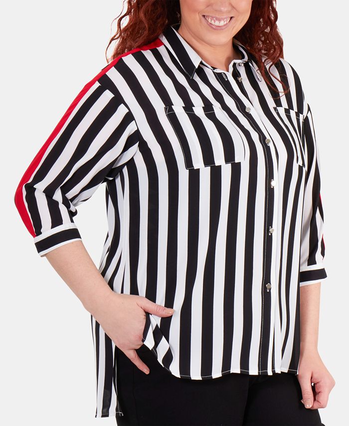 NY Collection Plus Size Racing-Striped High-Low Blouse - Macy's