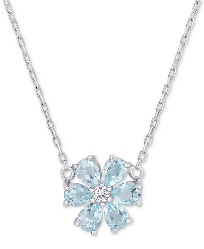 Macy's - Blue Topaz (1-1/5 ct. t.w.) & White Topaz Accent Flower 18" Pendant Necklace in Sterling Silver