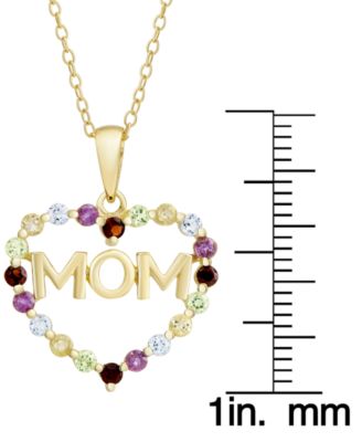 Multi-Gemstone Mom Heart 18 Pendant Necklace (7/8 ct. t.w.) in 18k Gold-Plated Sterling Silver