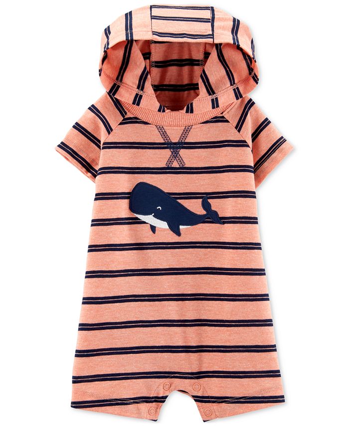 Carter s Baby Boys Striped Whale Hooded Cotton Romper Macy s