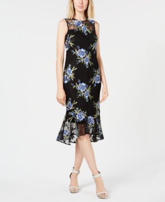 Calvin Klein Floral-Embroidered Flounce Dress - Macy's