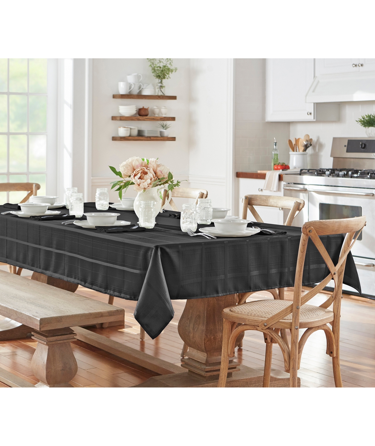 Elrene Elegance Plaid 60" X 120" Oblong Tablecloth In Black