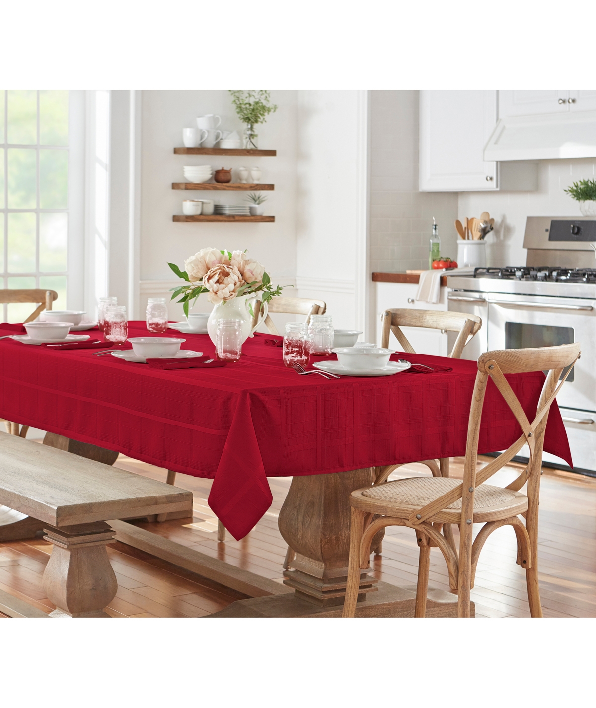 Elrene Elegance Plaid 60" X 102" Oblong Tablecloth In Poinsettia Red