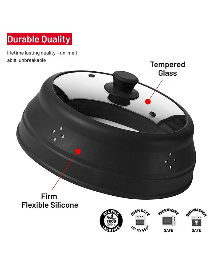 Bezrat 12" Collapsible Silicone and Glass Microwave Plate Cover Macy's