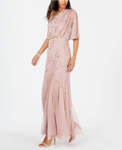 adrianna papell one shoulder embellished gown