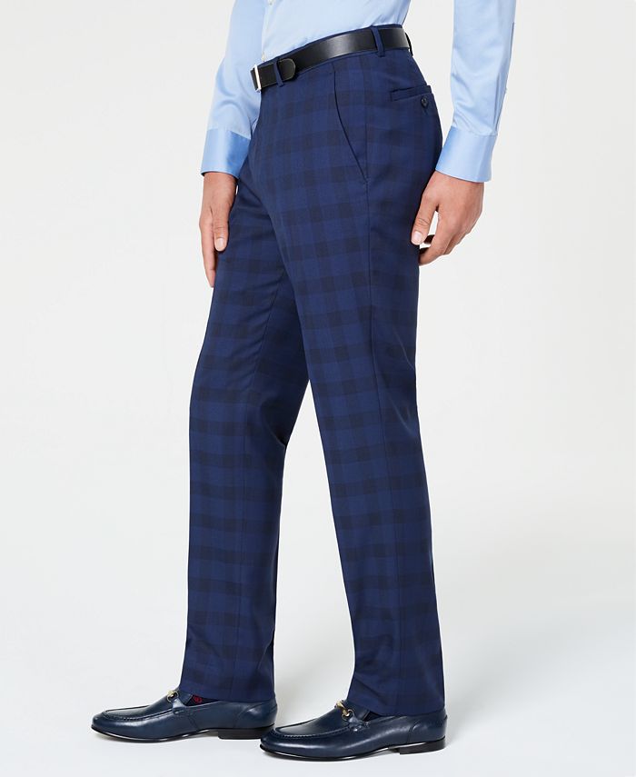 Kenneth Cole Reaction Men's Ready Flex Slim-Fit Stretch Dark Blue Plaid ...