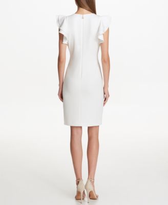 Women's Scuba Sheath Dress With Flutter Sleeves