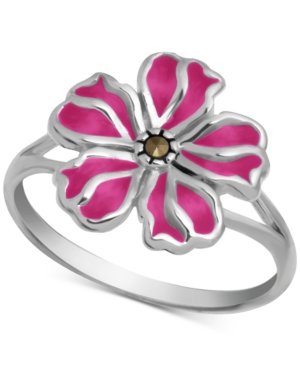 image of Marcasite & Enamel Flower Ring in Fine Silver-Plate