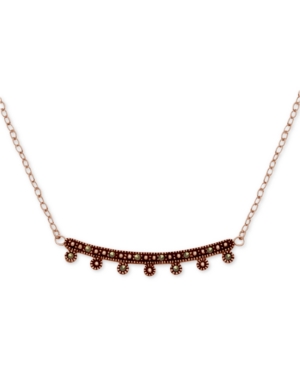 image of Marcasite Curved Bar Pendant Necklace in Rose Gold-Plate, 17