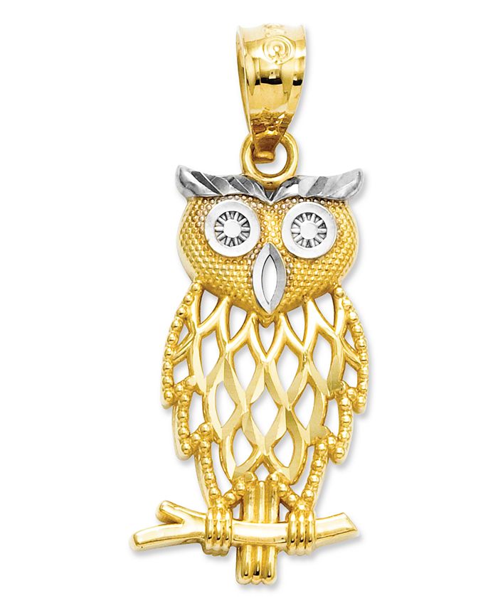 Macy's - 14k Gold and Sterling Silver Charm, Owl Charm