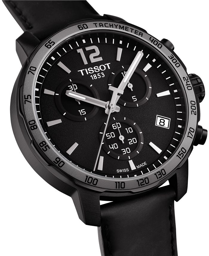 Tissot Men's Swiss Chronograph TClassic Quickster Black Leather Strap