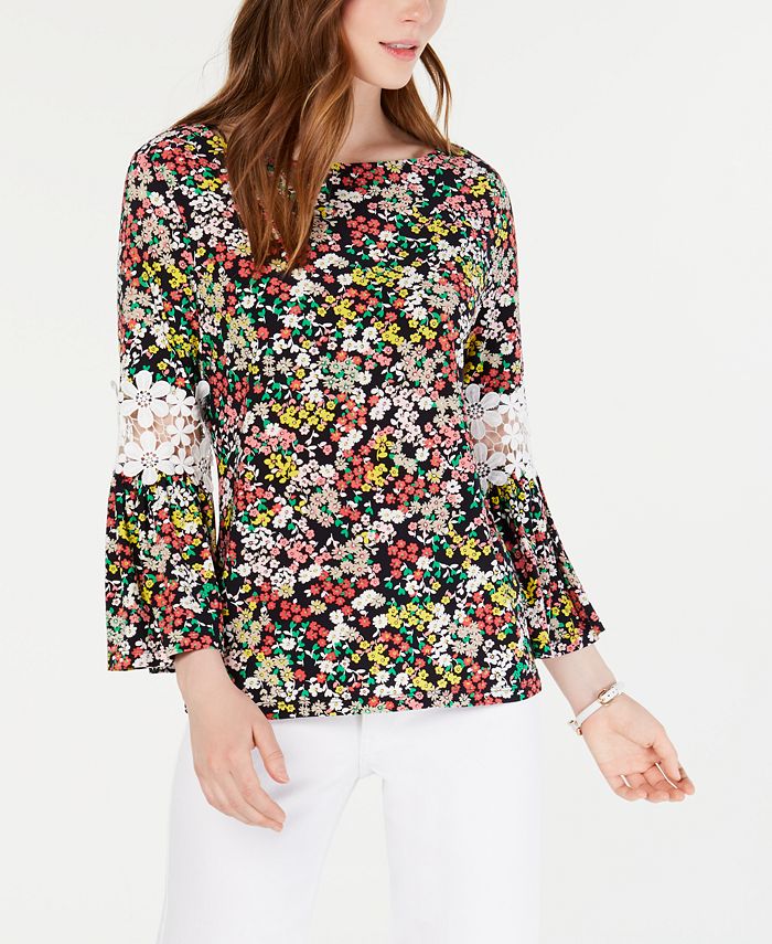 Tommy Hilfiger Crochet-Panel Printed Top, Created for Macy's & Reviews ...