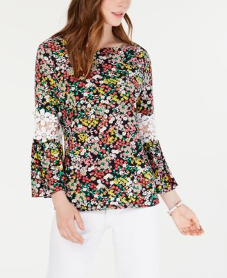 Tommy Hilfiger Crochet-Panel Printed Top, Created for Macy's - Macy's