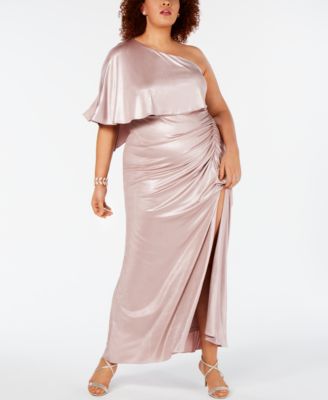 Adrianna Papell Plus Size One-Shoulder Metallic Gown