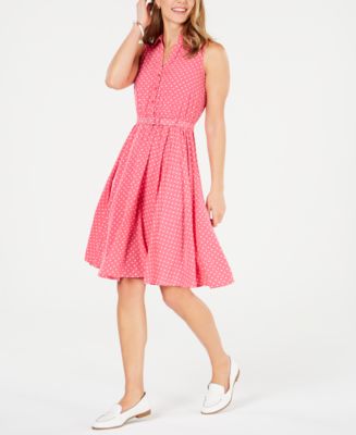 Charter Club Petite Belted Polka-Dot Dress, Created for Macy's - Macy's