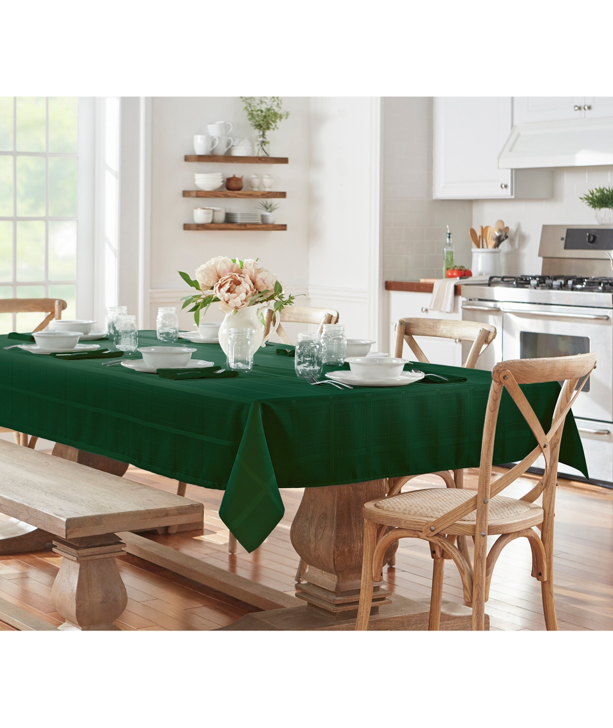 Elrene Elegance Plaid 60" X 120" Oblong Tablecloth In Holly Green