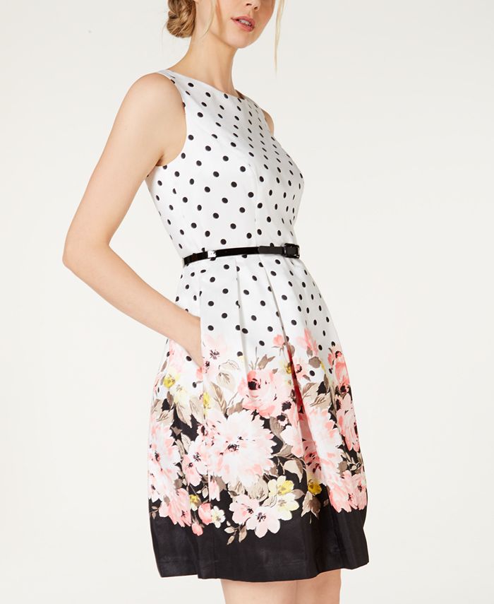 Jessica Howard Belted BorderPrint Fit & Flare Dress Macy's