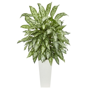 Nearly Natural Silver Queen Artificial Plant In White Tower Planter In Green
