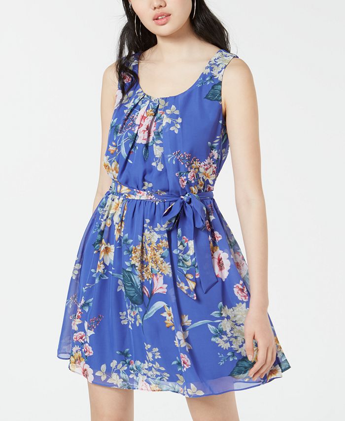 BCX Juniors' Floral-Print Chiffon Fit & Flare Dress - Macy's