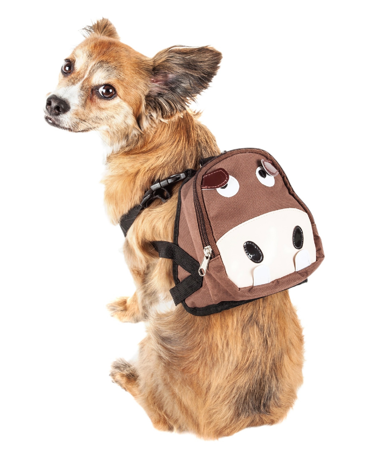 'Mooltese' Large-Pocketed Compartmental Animated Dog Harness Backpack - Brown