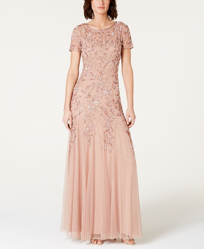 Adrianna Papell Petite Floral Beaded Gown - Macy's