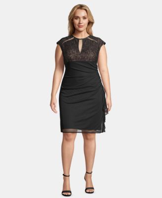 Betsy & Adam Plus Size Lace-Top Ruched Sheath Dress - Macy's