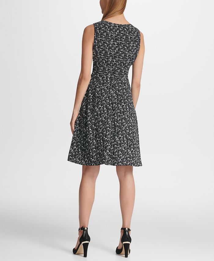 DKNY Printed Fit & Flare Tie Waist Dress, Created for Macy's - Macy's
