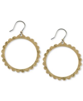 Lucky Brand - Gold-Tone Scalloped Front-Facing Drop Hoop Earrings